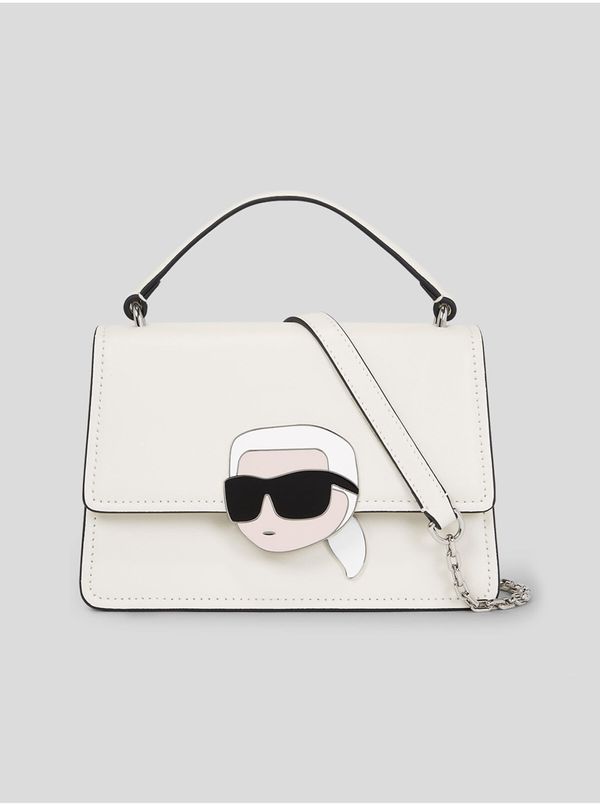 Karl Lagerfeld Creamy women's leather handbag KARL LAGERFELD Ikonik 2.0 Leather - Women