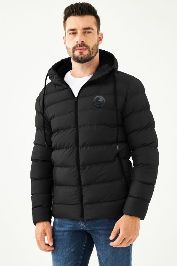 D1fference D1fference Men's Black Fleece Waterproof And Windproof Hooded Sports Winter Puffer Coat