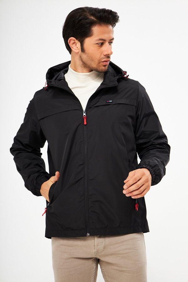 D1fference D1fference Men's Black Waterproof Hooded Inner Lined Pocket Raincoat