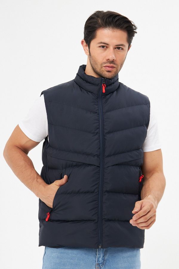D1fference D1fference Men's Lined Water And Windproof Navy Blue Puffer Vest