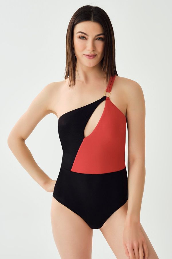 Dagi Dagi Black-red One Shoulder Swimsuit