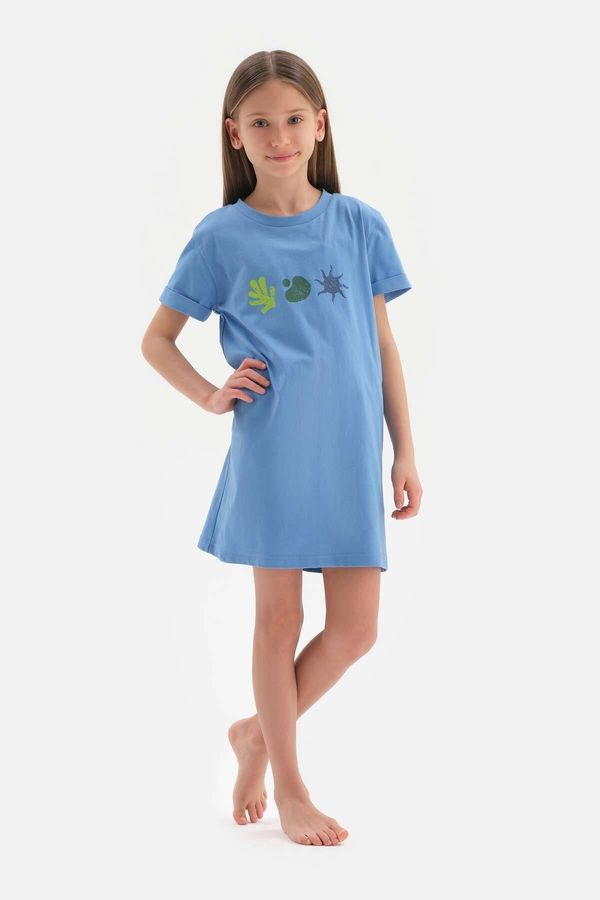 Dagi Dagi Blue Girl's Coral Printed Short Sleeve Nightgown
