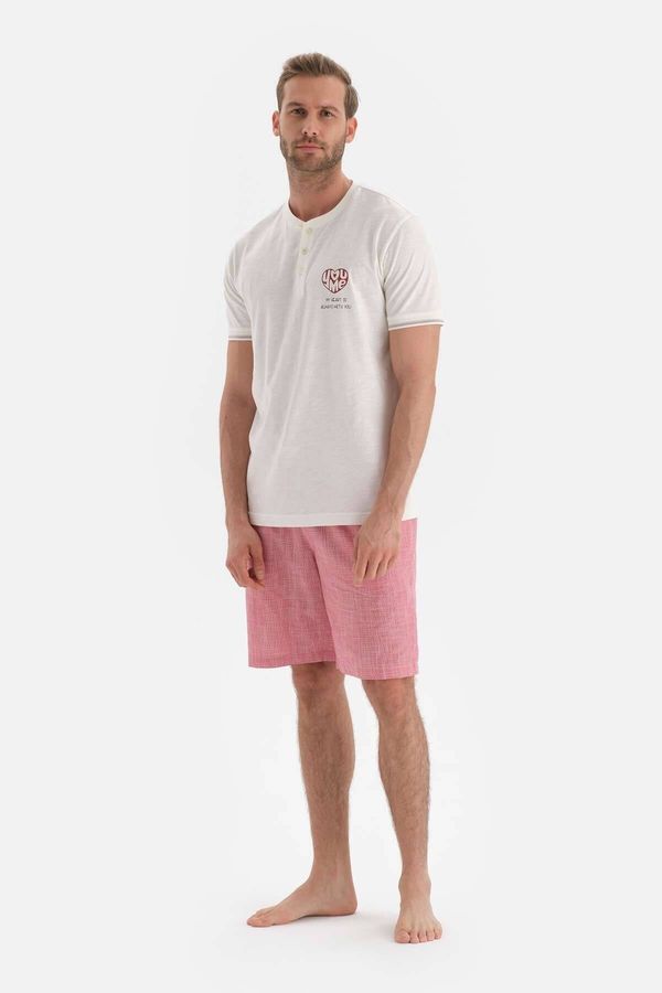 Dagi Dagi Ecru Short Sleeve Slogan Printed Shorts Pajama Set