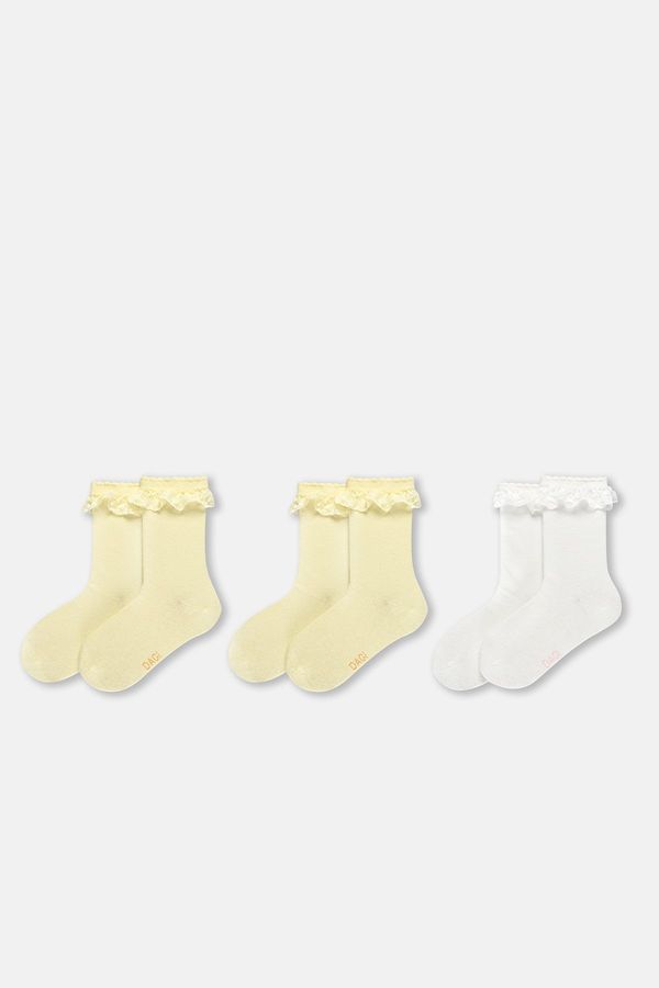 Dagi Dagi Ecru-Yellow Girl's 3-Piece Lace Socks