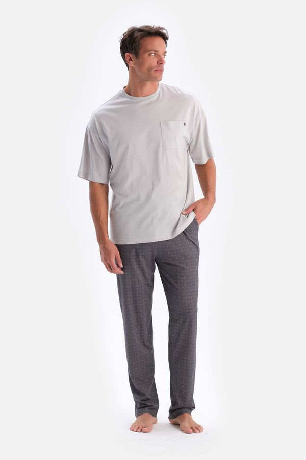 Dagi Dagi Gray Crew Neck Oversize Top Cotton Modal Pajamas Set