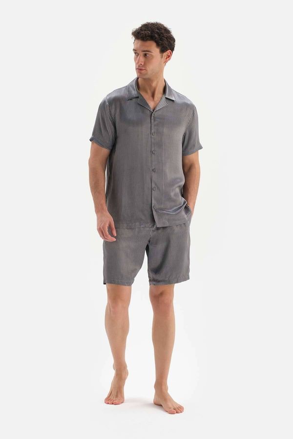 Dagi Dagi Gray Short Sleeve Jacquard Satin Groom Pajamas Set