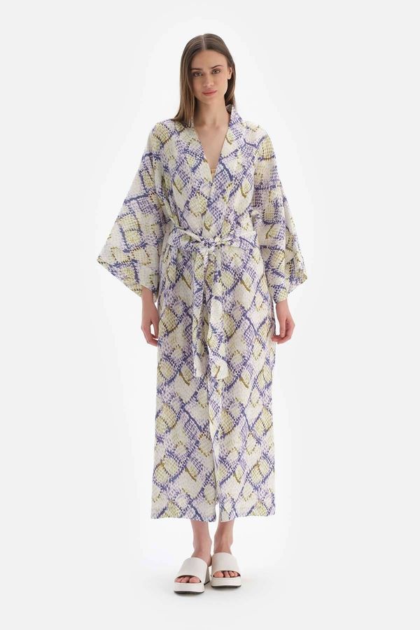Dagi Dagi Green - Blue Linen Long Kimono