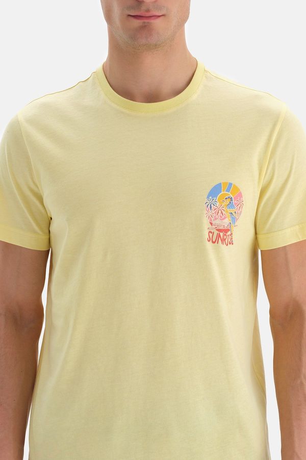 Dagi Dagi Light Yellow Crew Neck Printed T-shirt