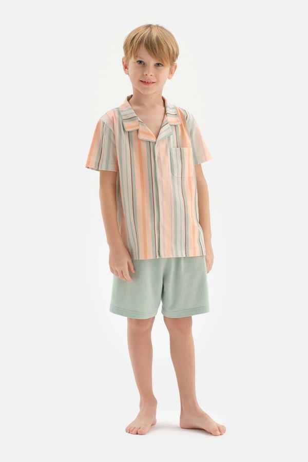 Dagi Dagi Multicolour Shirt Collar Striped Short Sleeve Pajama Set with Shorts
