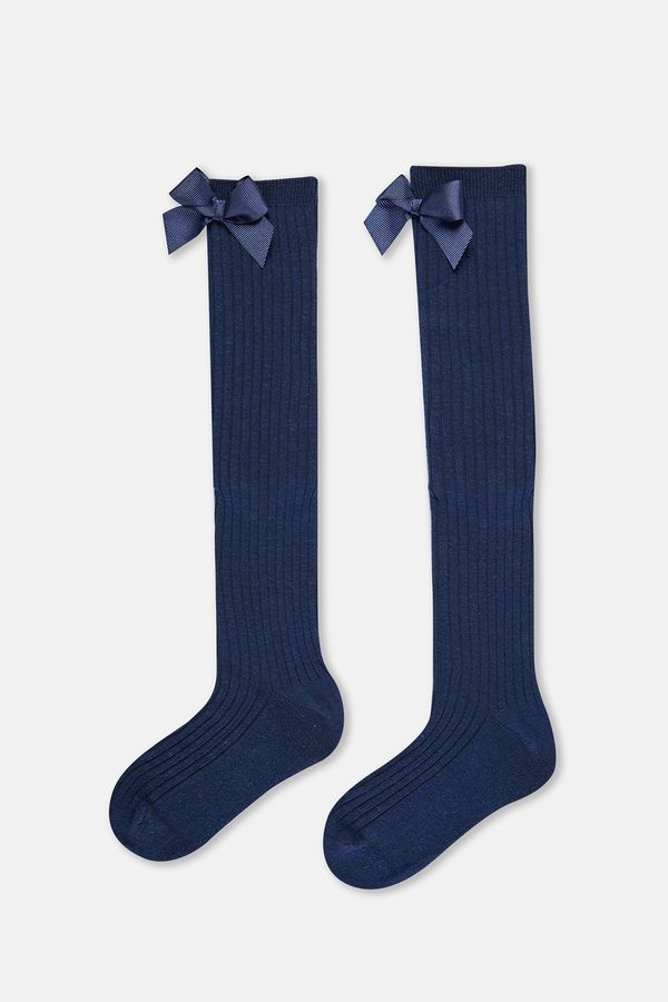 Dagi Dagi Navy Blue Girls' Ribbon Detail Knee High Socks