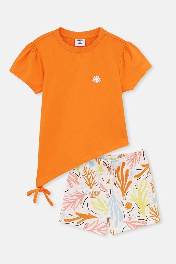 Dagi Dagi Orange Tie Detailed Short Sleeve T-Shirt Shorts Pajama Set