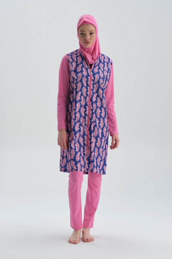 Dagi Dagi Pink Long Sleeve Patterned Hijab Swimsuit