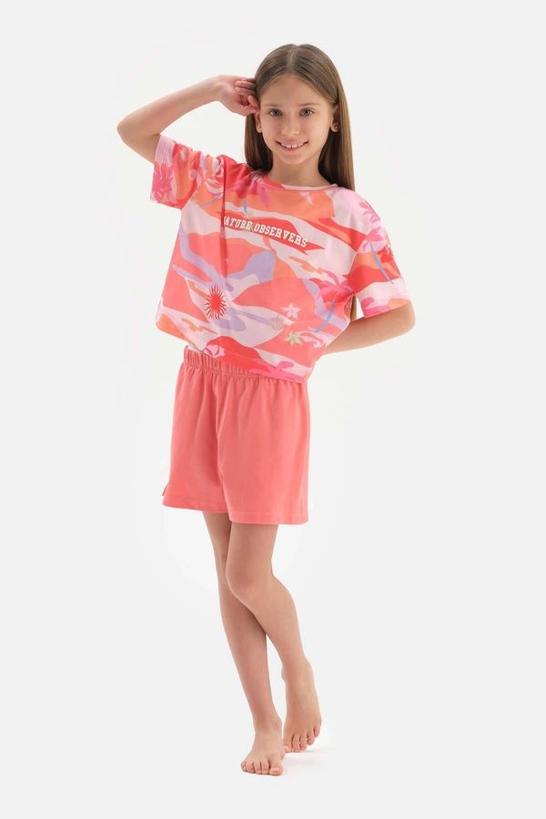 Dagi Dagi Pink Meter Printed Slogan Detailed Short Sleeve T-Shirt Shorts Pajama Set