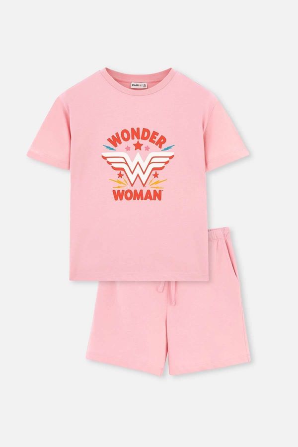 Dagi Dagi Pink Wonder Woman Printed Short Sleeve Pajama Set with Shorts