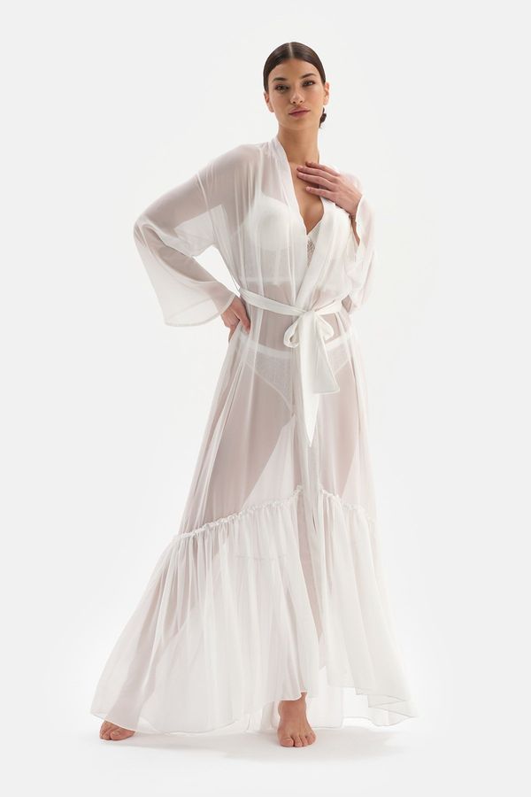 Dagi Dagi White Bride Lace Detailed Chiffon Dressing Gown