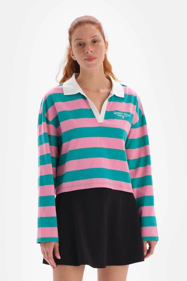 Dagi Dagi Women's Pink Sweatshirts Collar Striped