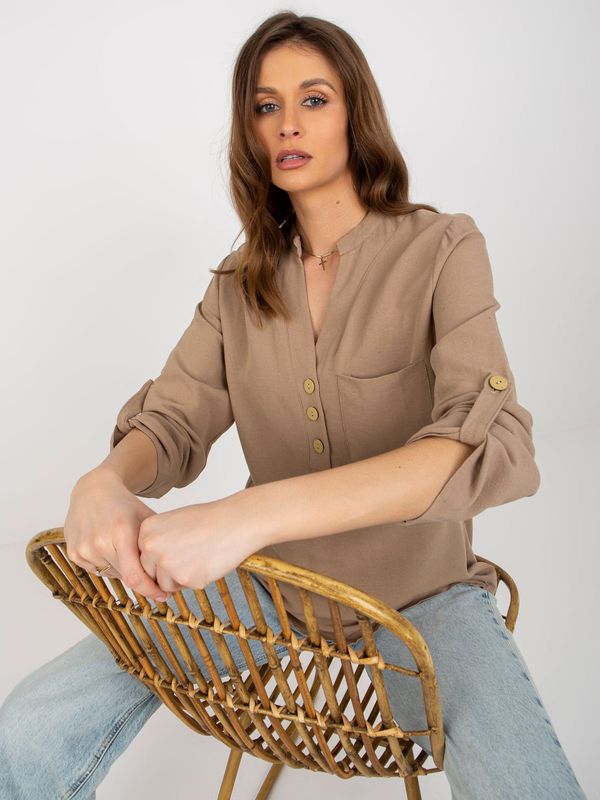 Fashionhunters Dark beige button shirt from RUE PARIS