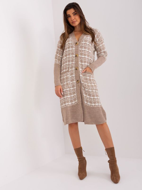 Fashionhunters Dark beige cardigan with knitted patterns