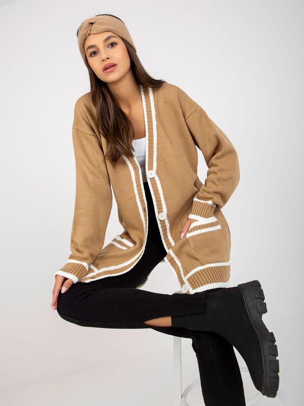 Fashionhunters Dark beige cardigan with pockets RUE PARIS