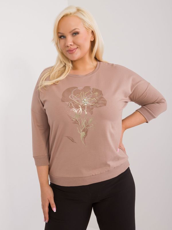 Fashionhunters Dark beige casual blouse plus size with 3/4 sleeves