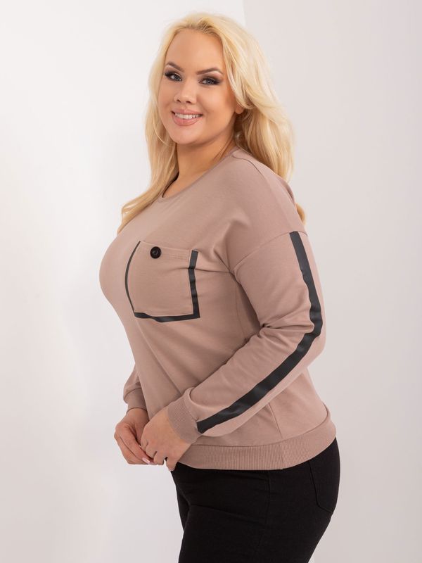 Fashionhunters Dark beige cotton blouse plus size