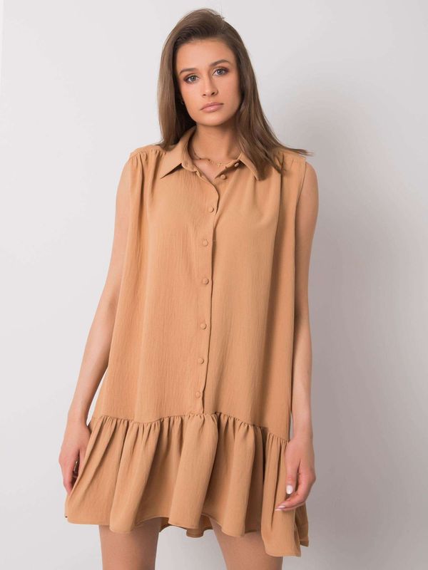 Fashionhunters Dark beige dress with ruffle Odelia RUE PARIS