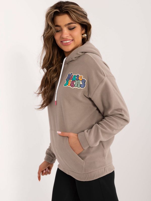 Fashionhunters Dark beige kangaroo sweatshirt with SUBLEVEL print