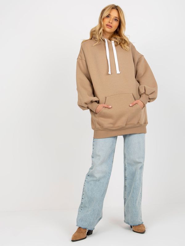 Fashionhunters Dark Beige Long Basic Oversize Hoodie