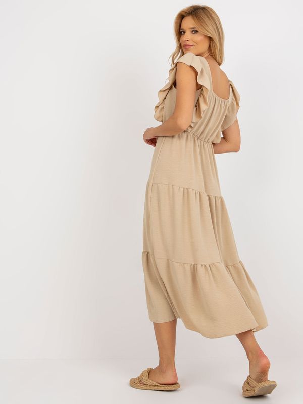 Fashionhunters Dark beige midi dress with frill