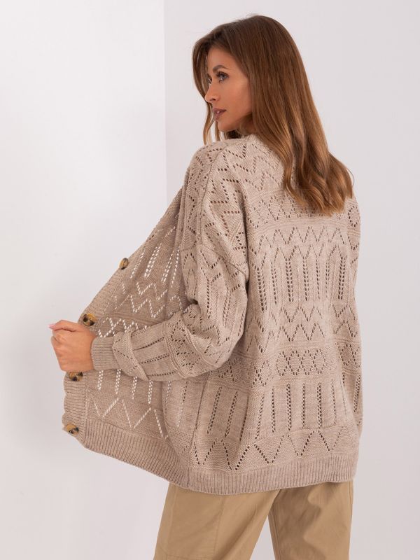 Fashionhunters Dark beige openwork cardigan with wool