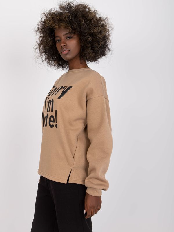 Fashionhunters Dark beige oversize sweatshirt with print without hood Francisco