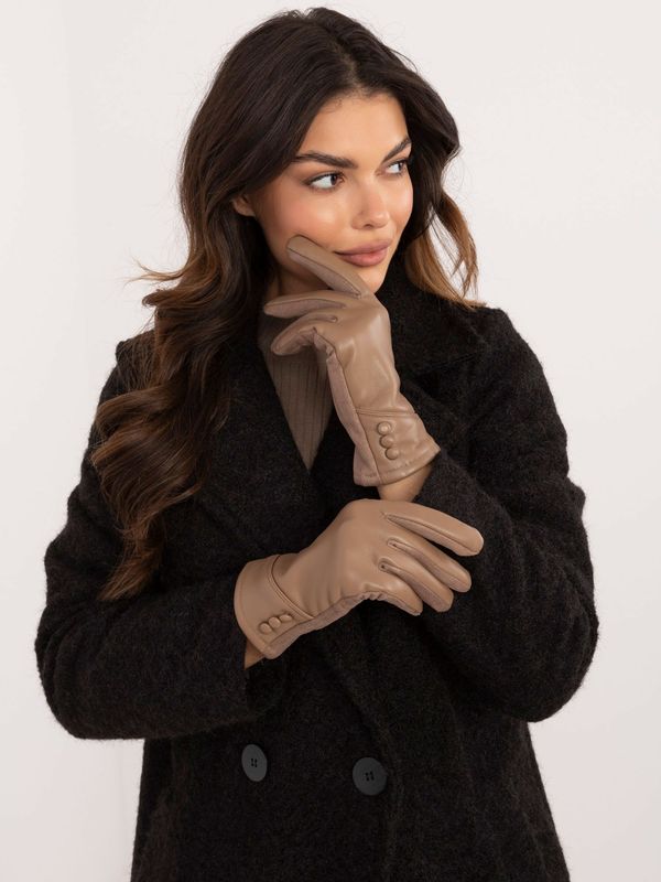 Fashionhunters Dark beige smooth women's gloves