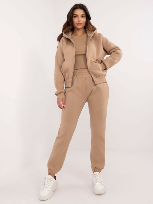 Fashionhunters Dark beige tracksuit with top