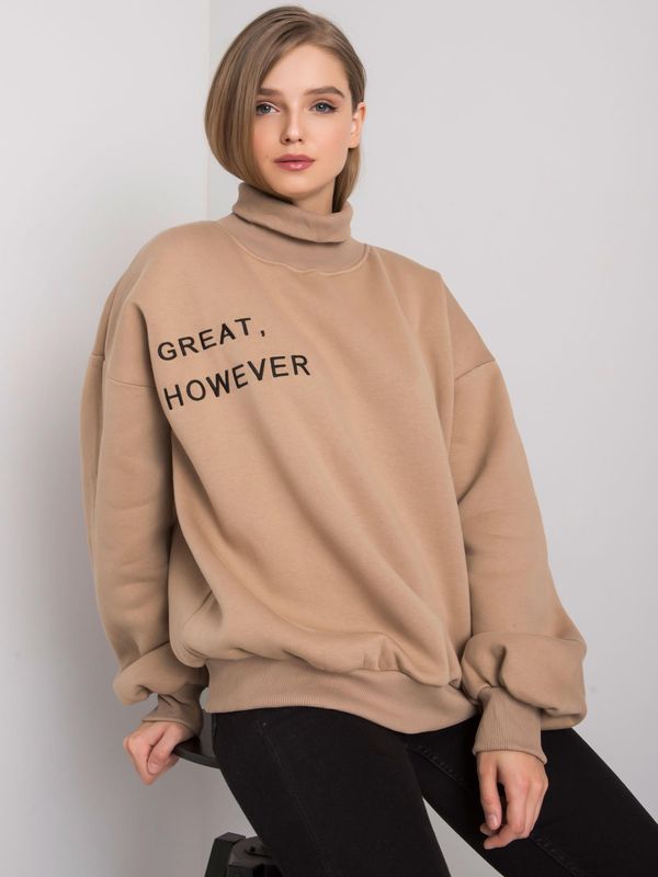 Fashionhunters Dark beige warm sweatshirt with turtleneck