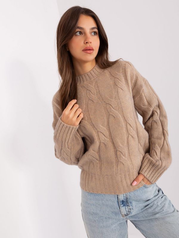 Fashionhunters Dark beige women's sweater with braids