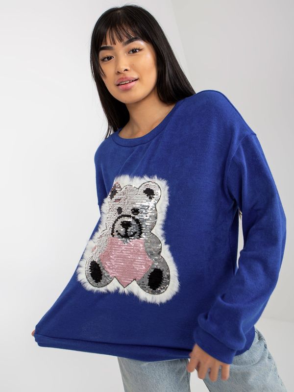 Fashionhunters Dark blue classic sweater with sequined application