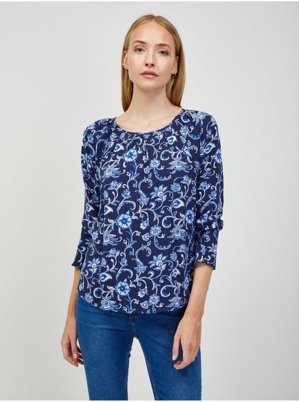 Orsay Dark Blue Flowered Blouse with Three-Quarter Sleeve ORSAY - Women