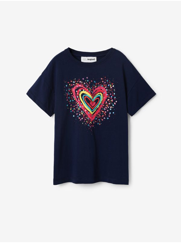 DESIGUAL Dark blue girls' T-shirt Desigual Heart - Girls