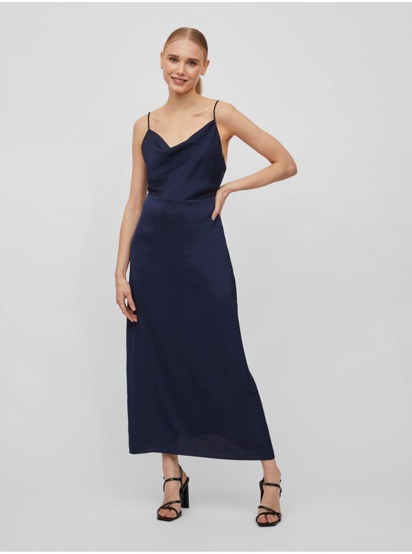 Vila Dark blue ladies satin maxi-dresses VILA Ravenna - Ladies