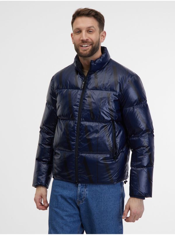 Armani Dark Blue Men's Patterned Quilted Jacket Armani Exchange Giacca - Men's