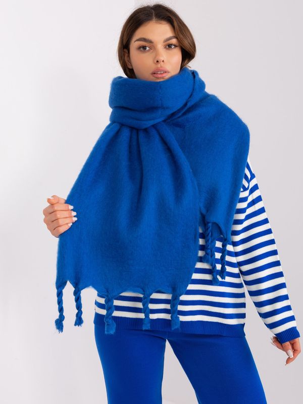 Fashionhunters Dark blue wide scarf with fringe