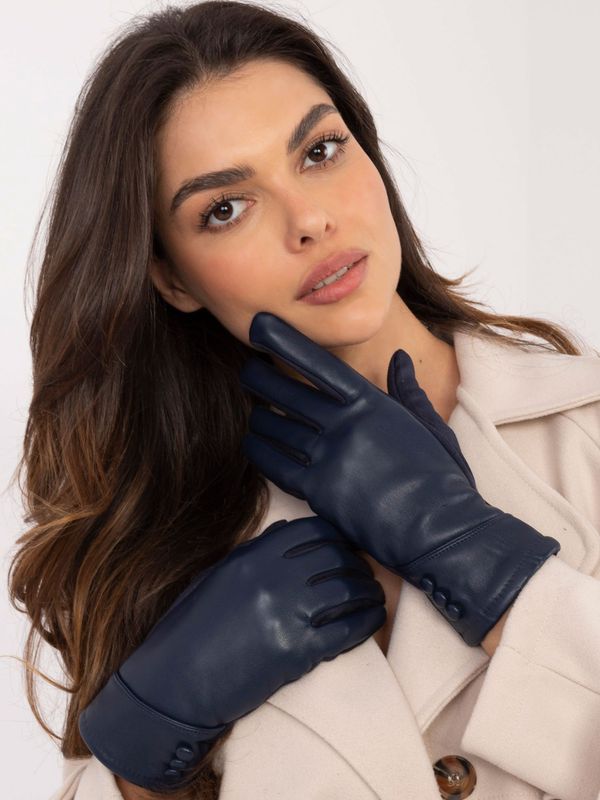 Fashionhunters Dark blue women's gloves made of eco-leather