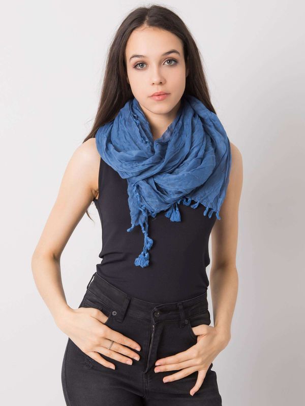 Fashionhunters Dark blue women's scarf with fringe