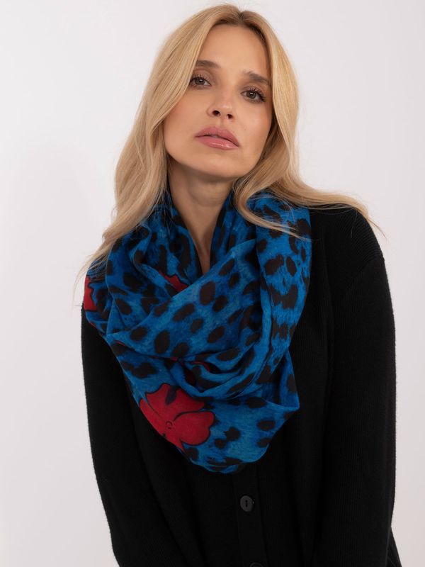 Fashionhunters Dark blue women's scarf with leopard print