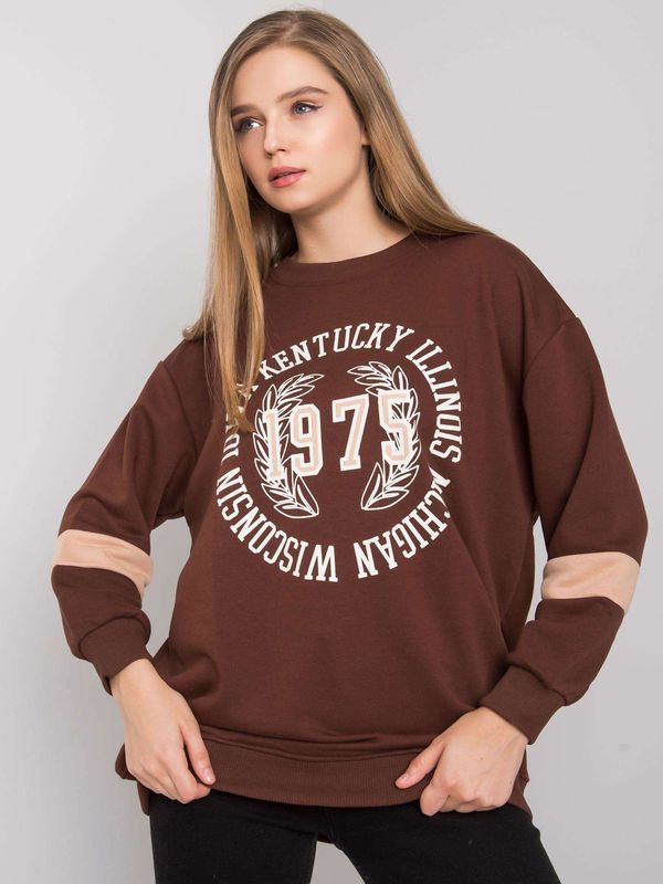 Fashionhunters Dark brown oversized cotton sweatshirt with print