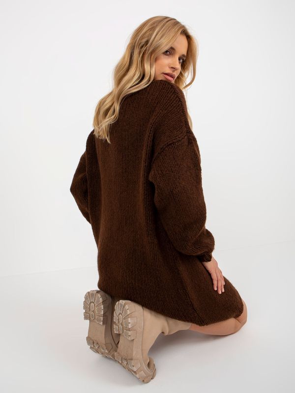 Fashionhunters Dark brown oversized knitted dress with turtleneck