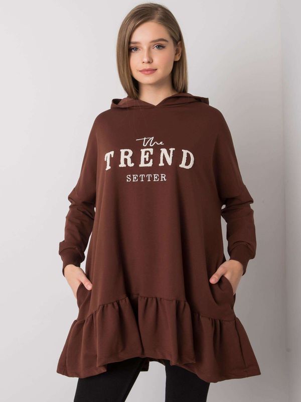 Fashionhunters Dark brown sweatshirt with ruffles