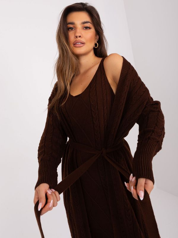 Fashionhunters Dark Brown Two-Piece Cable Knitted Set