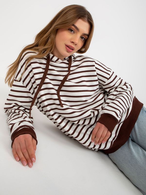 Fashionhunters Dark brown-white striped sweatshirt of a loose fit