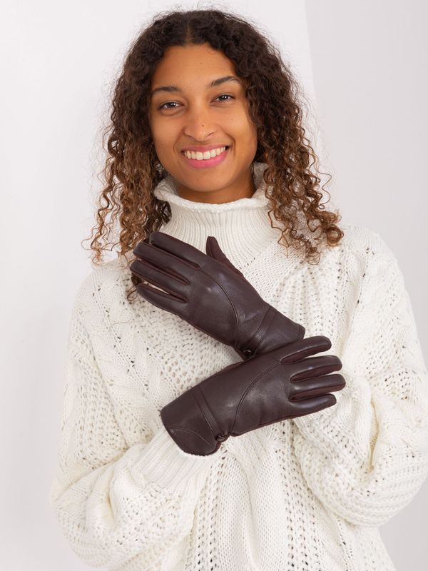 Fashionhunters Dark brown winter gloves with eco-leather